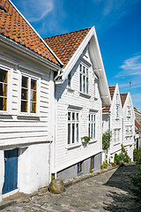 Image showing Street white wooden houses in old centre