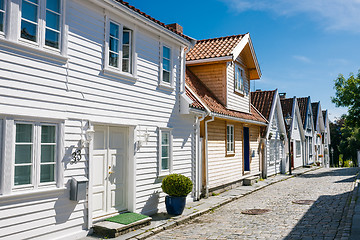 Image showing Street white wooden houses in old centre