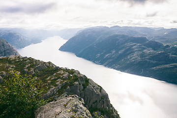 Image showing View at Lysefjord from the mountain