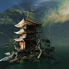 Image showing Buddhist temple in mountains