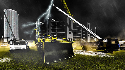 Image showing Rainfall on construction site