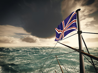 Image showing Old pirate frigate on stormy seas