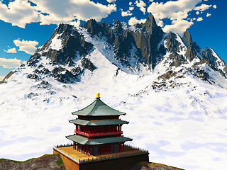 Image showing Zen buddhist temple in   mountains