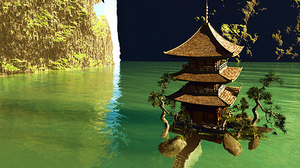 Image showing Zen buddhist temple in the mountains