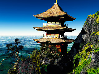 Image showing Buddhist temple in  mountains