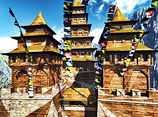 Image showing Buddhist temple in mountains