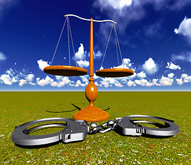 Image showing Scales of justice and handcuffs