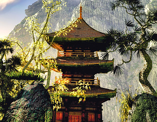 Image showing Buddhist temple in mountains