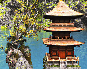 Image showing Buddhist temple in mountains