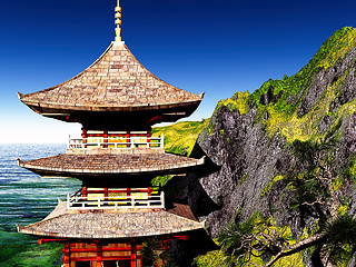 Image showing Buddhist temple in  mountains