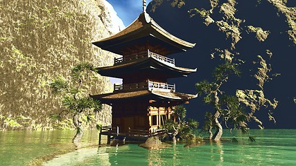 Image showing Zen buddhist temple in the mountains