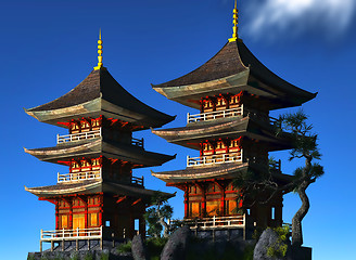 Image showing Buddhist temple in mountains