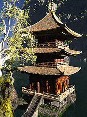 Image showing Buddhist temple in mountains