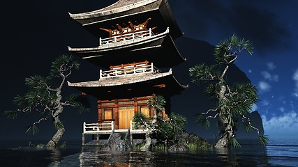 Image showing Buddhist temple in mountains