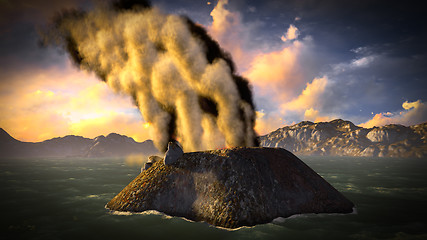 Image showing Volcanic eruption on island