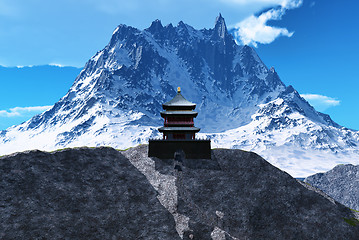 Image showing Buddhist temple in mountains