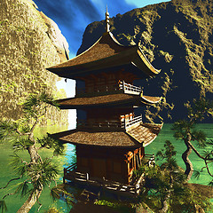 Image showing Zen buddhist temple in the mountains