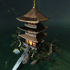 Image showing Buddhist temple in mountains