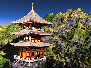 Image showing Buddhist temple in  mountains