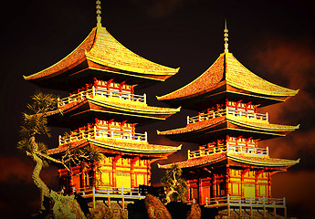 Image showing Buddhist temple in mountains