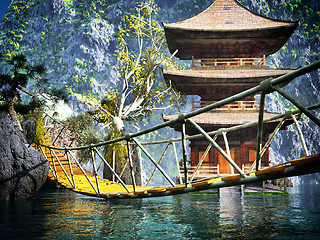 Image showing Buddhist temple in mountains