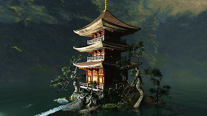 Image showing Buddhist temple in mountains