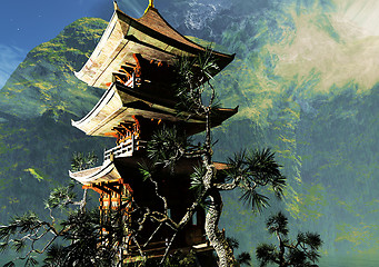 Image showing Zen buddhist temple in the mountains