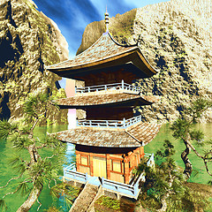 Image showing Zen buddhist temple in the mountains