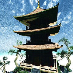 Image showing Buddhist temple in  mountains