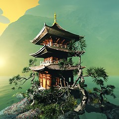 Image showing Buddhist temple in mountains
