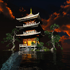 Image showing Zen buddhist temple in the mountains