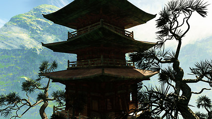 Image showing Zen buddhist temple in the mountains