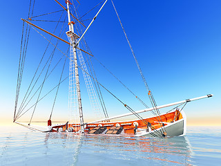 Image showing Old pirate frigate on stormy seas