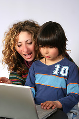 Image showing Mother and son at computer