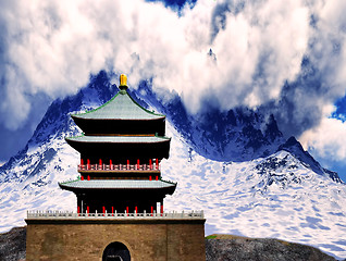 Image showing Buddhist temple in mountains