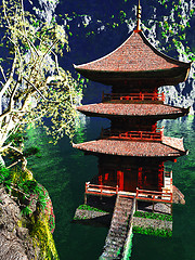 Image showing Buddhist temple in mountains