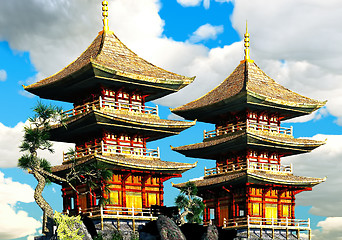 Image showing Buddhist temple in mountains