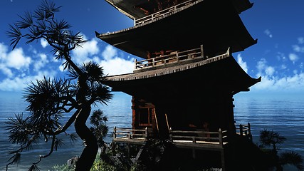 Image showing Buddhist temple in mountains