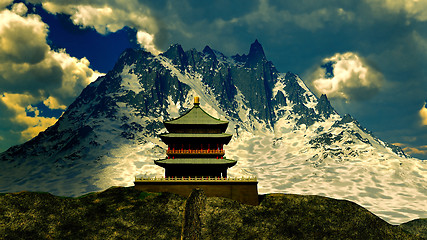 Image showing Zen buddhist temple in the mountains