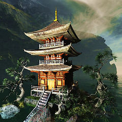 Image showing Zen buddhist temple in the mountains