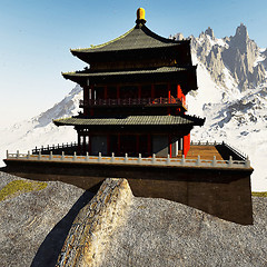 Image showing Zen buddhist temple in the mountains