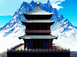 Image showing Buddhist temple in mountains