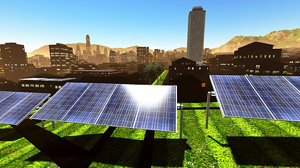 Image showing Solar power panels in city