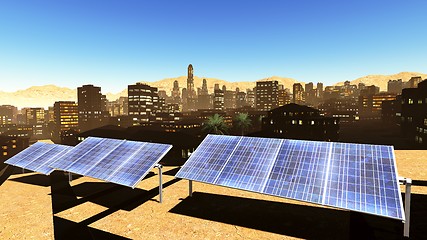 Image showing Solar power panels in city