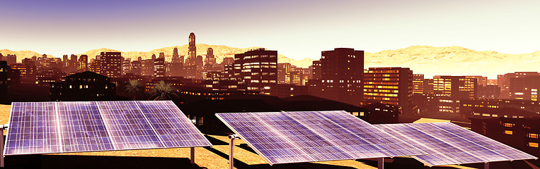 Image showing Solar power panels in city