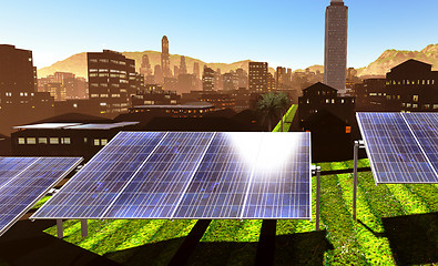 Image showing Solar power panels in city