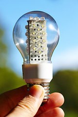 Image showing Light bulb held in palm