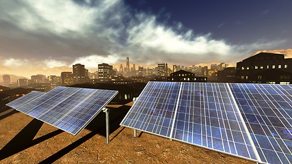 Image showing Solar power panels in city