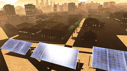 Image showing Solar power panels in city