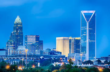 Image showing looking at charlotte the queen city financial district from a di